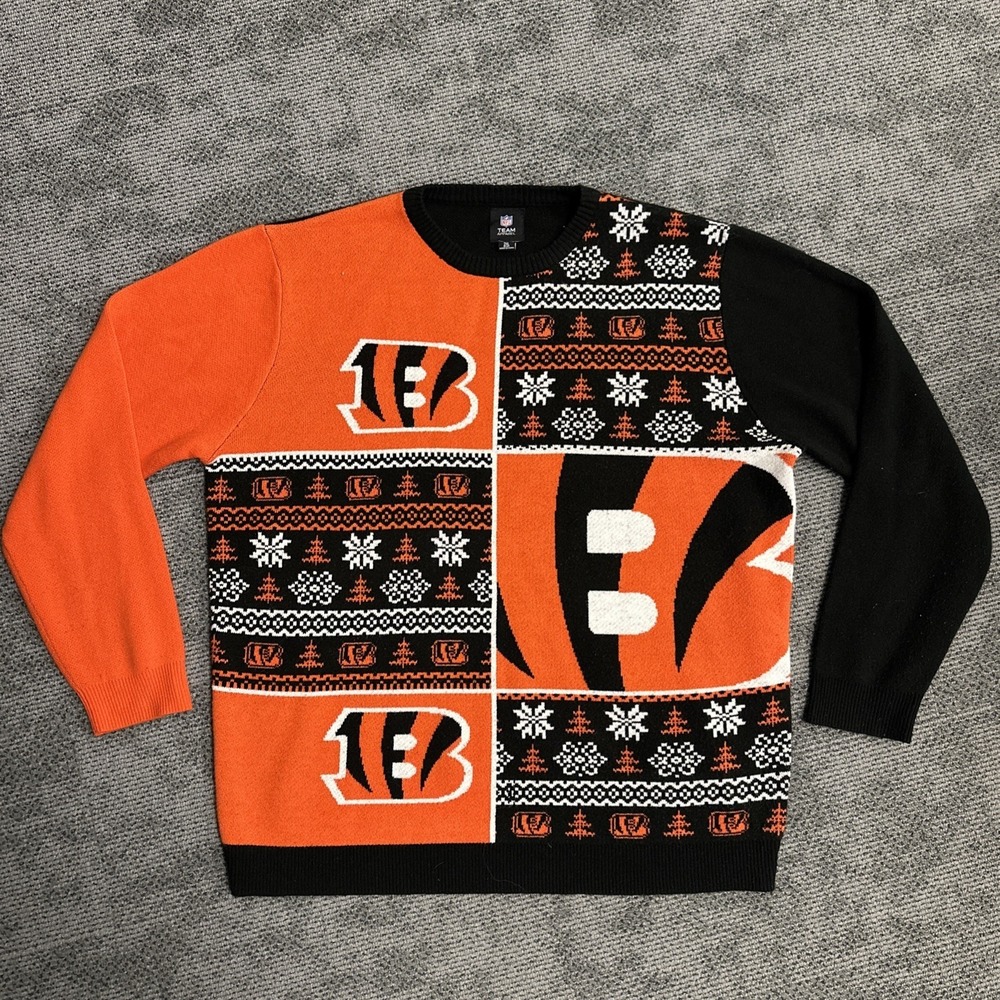 NFL Team Apparel Cincinnati Bengals Ugly Christmas Sweater Mens 2XL Black Orange